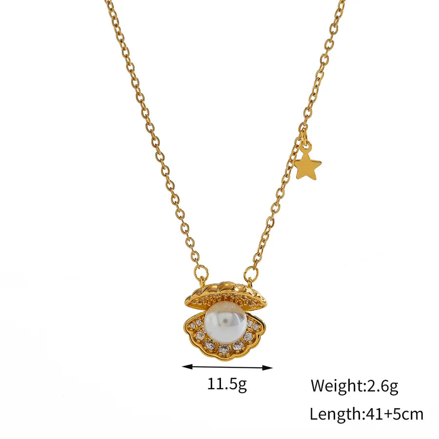 Gold Shell Pendant Necklace with Diamond Detail