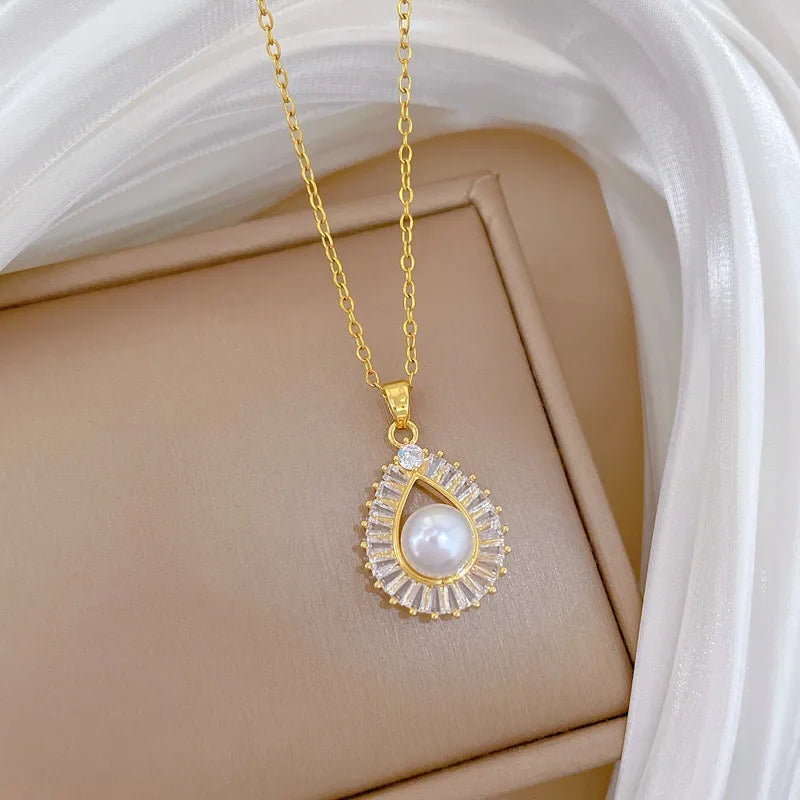 Gold Butterfly & Fish Choker Necklace G502 Titanium Steel Chain Copper Pendant