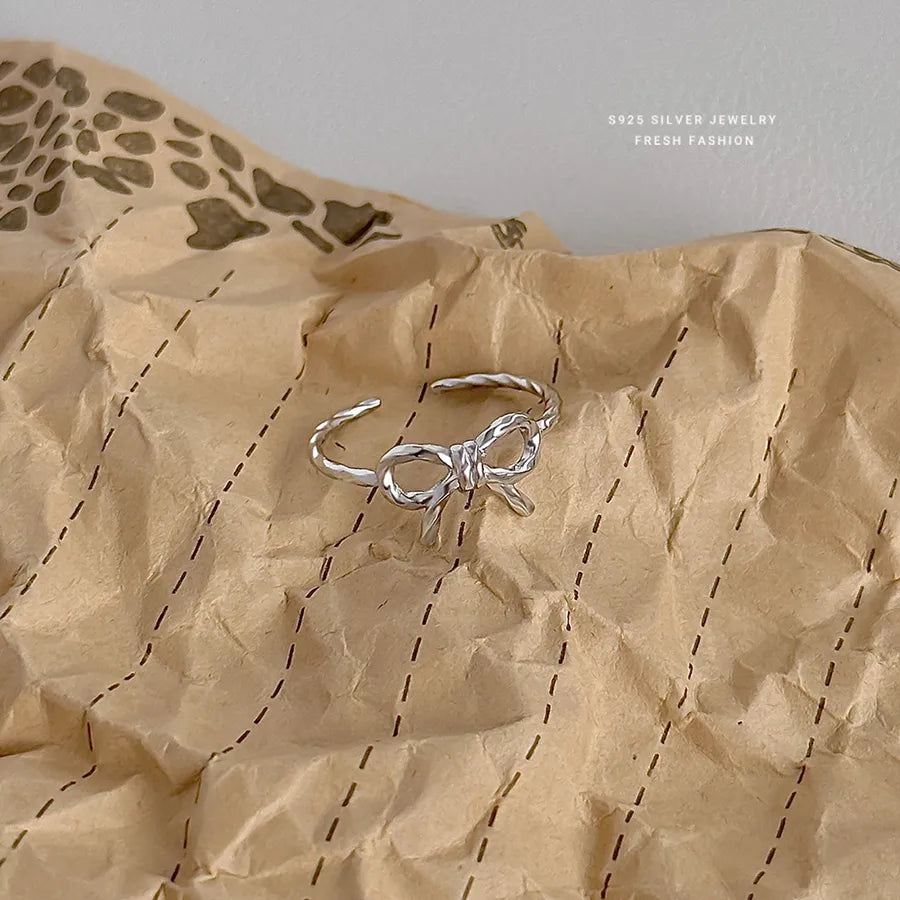 Sterling Silver Bow Knot Open Ring K1675_white Gold Color Glossy 925 Silver