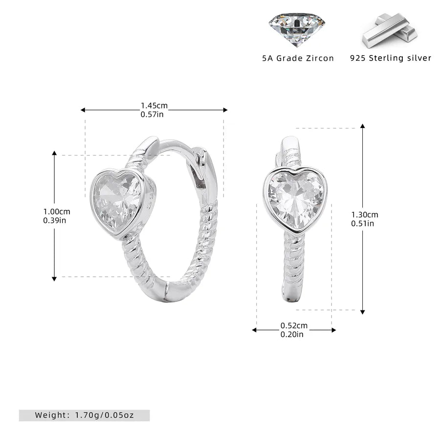 925 Silver Heart Zircon Earrings - Gold & White Plated Platinum-Plated
