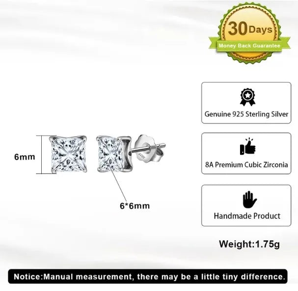 White Gold Plated Sterling Silver Square Stud Earrings