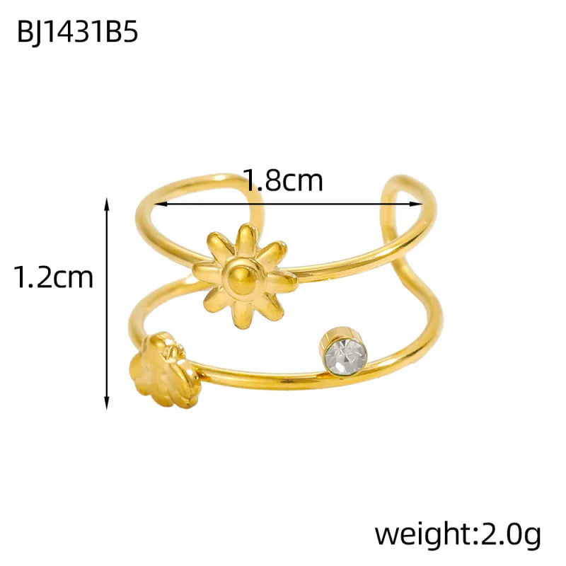 Gold Plated Flower Open Ring for Women One Size BJ1431B5 9*9*1