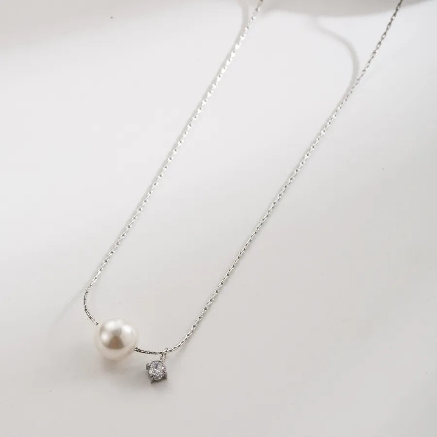 Heart Pendant Necklace with Pearl & Zircon White Steel Colors