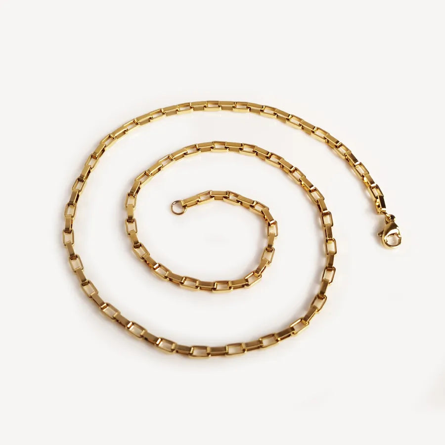 Unisex Long Box Pendant Necklace – Stainless Steel Gold