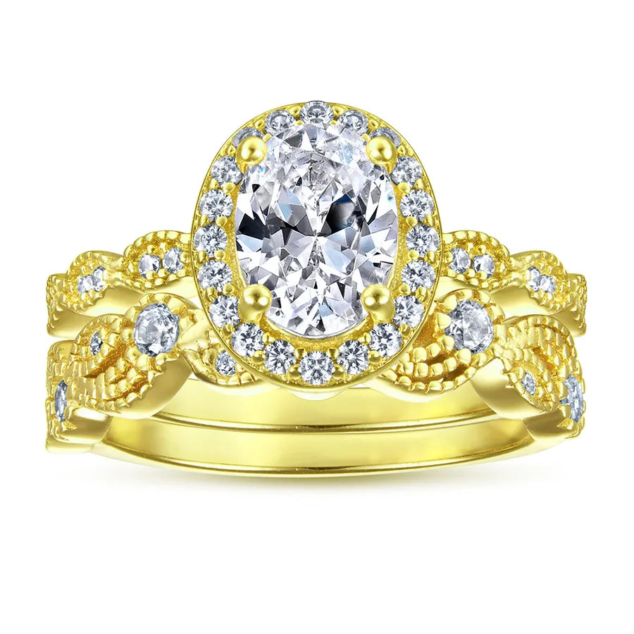 925 Silver Simulated Diamond Engagement Ring Set Gold Ring