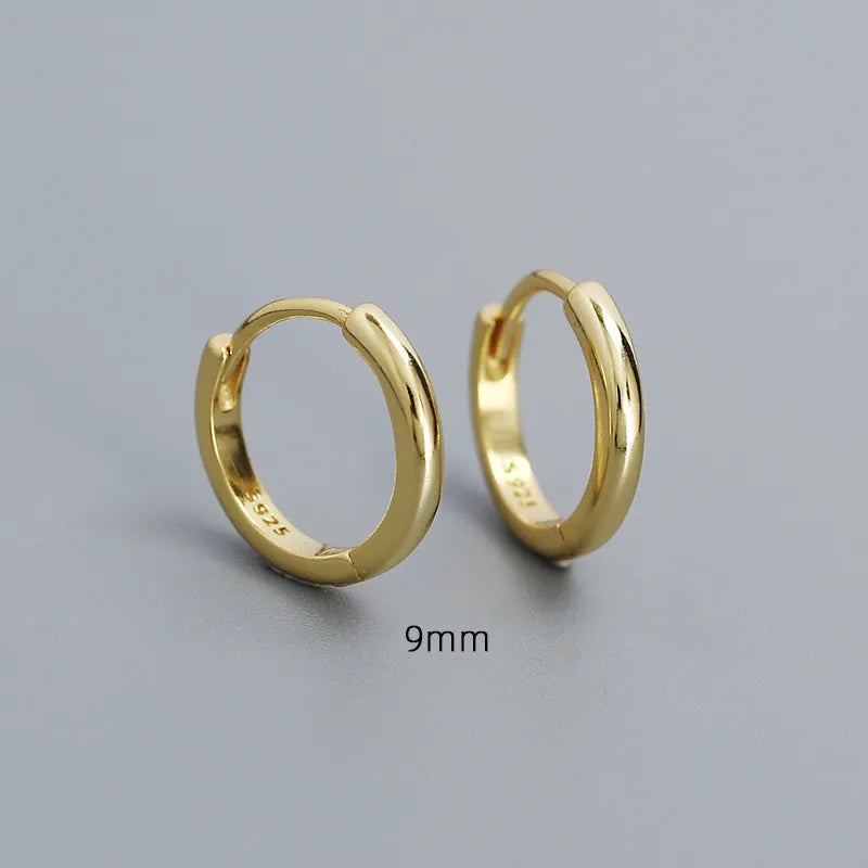 925 Sterling Silver Gold-Plated Hoop Earrings 9mm Yellow Gold 925 Silver