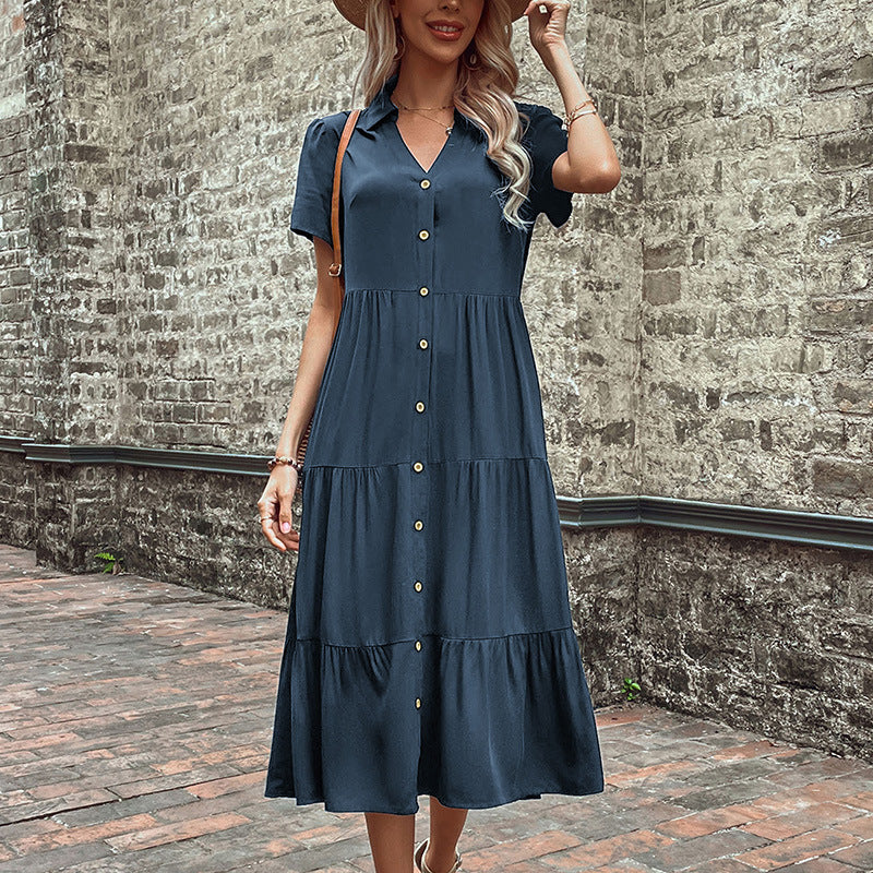 Elegant Mid-Length Hepburn Style French Dress – Rayon, Spring-Summer