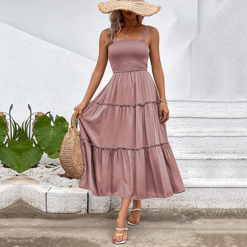 Strapless Solid Color Sleeveless Midi Dress – Romantic & Lightweight Rayon