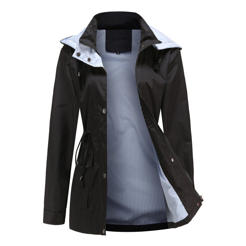 Women's Windbreaker with Removable Hood Black