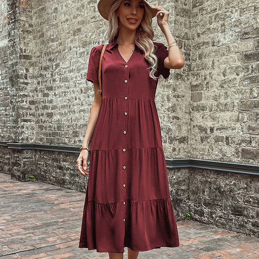 Elegant Mid-Length Hepburn Style French Dress – Rayon, Spring-Summer