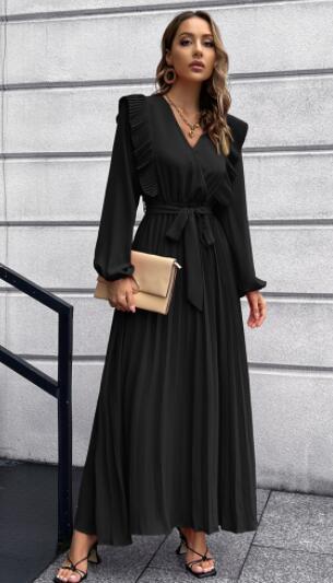 Elegant V-Neck Pleated Midi Dress