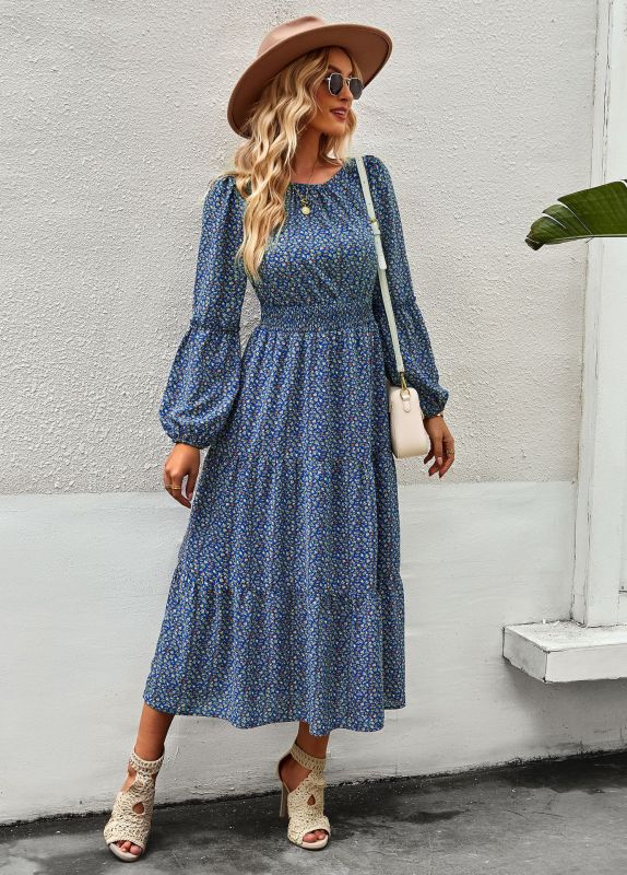 Floral Long Sleeve Midi Dress – Lightweight Boho Style for Any Season