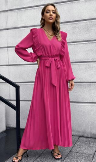 Elegant V-Neck Pleated Midi Dress