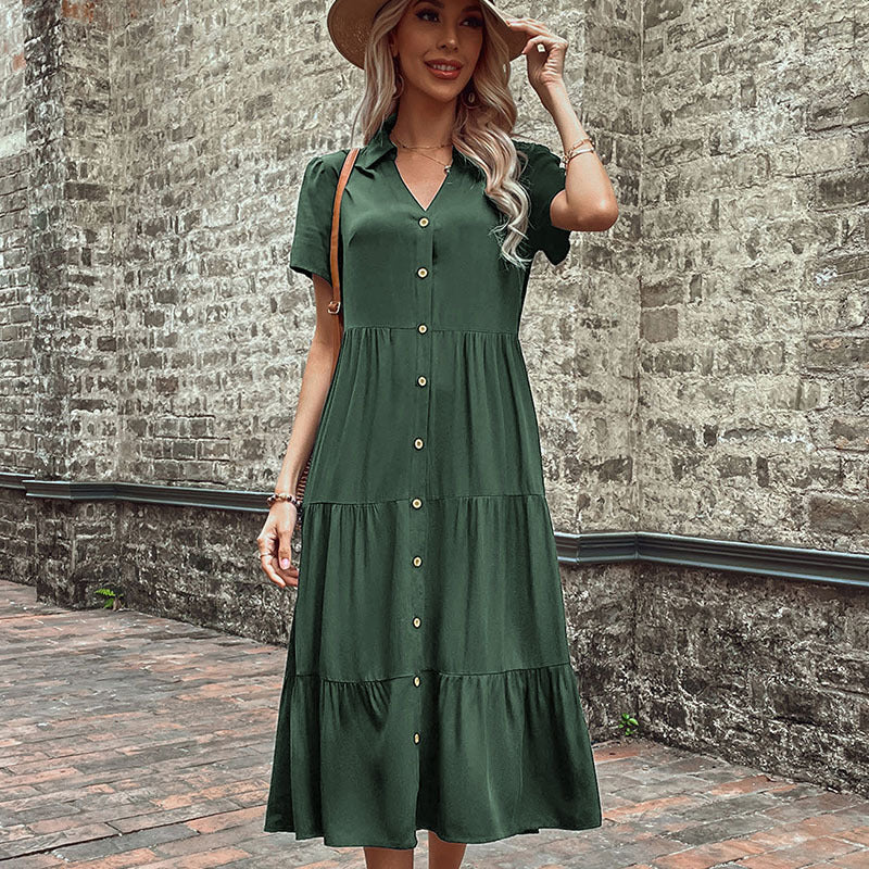 Elegant Mid-Length Hepburn Style French Dress – Rayon, Spring-Summer