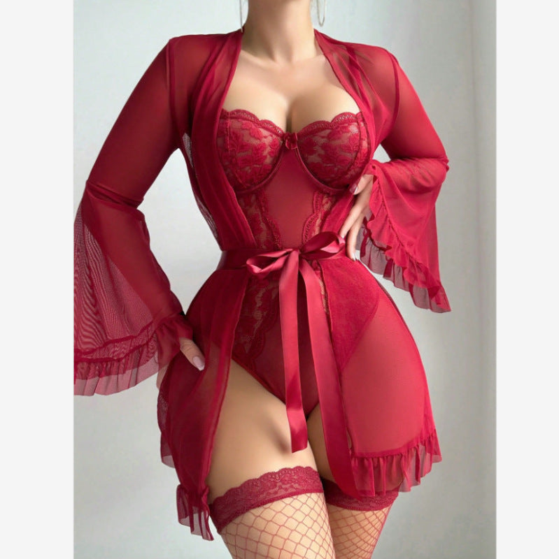 Lace Mesh Suspender Robe Dress – Smiling Maria