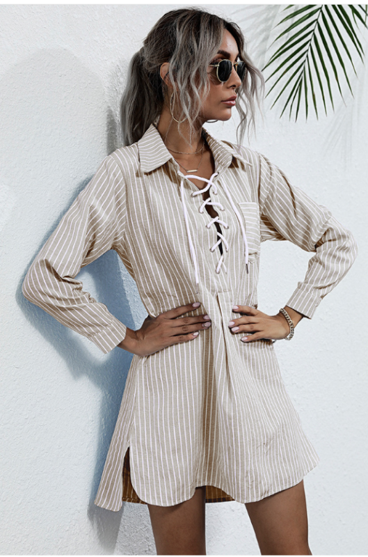 Striped Mid-Length Shirt with Lapel Collar – Lightweight Spring Layer