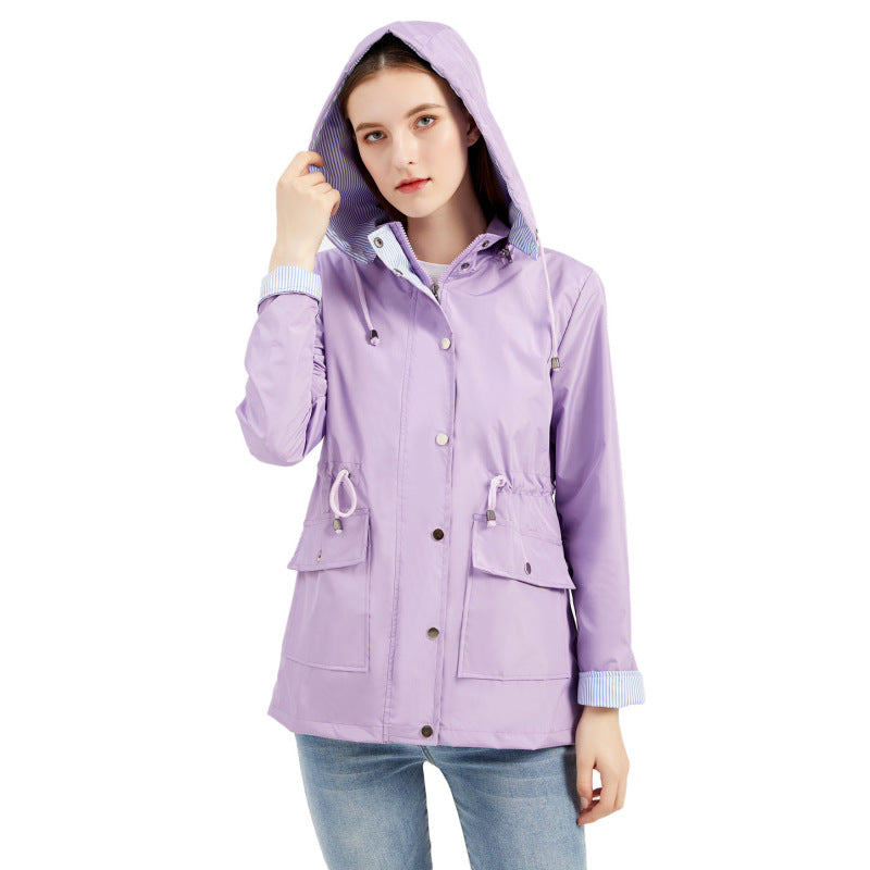 Women's Windbreaker with Removable Hood Purple