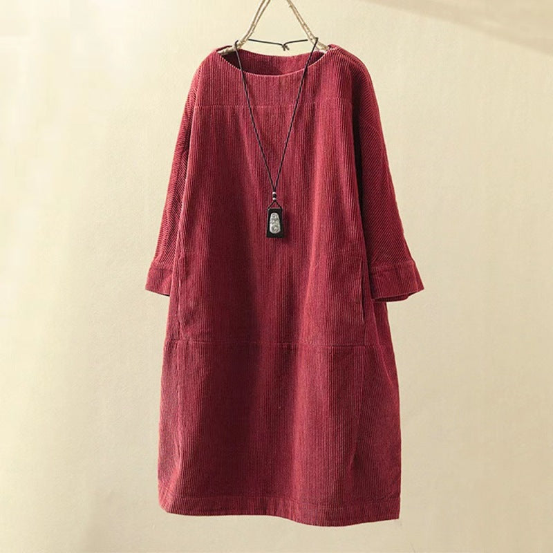 Retro Corduroy Sleeveless Dress – Vintage Solid Look for Chilly Seasons