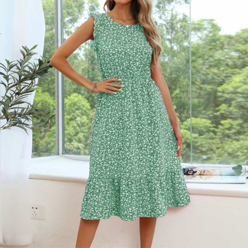 Sleeveless Floral Print Slim Dress – Casual Midi Fit for Spring & Summer