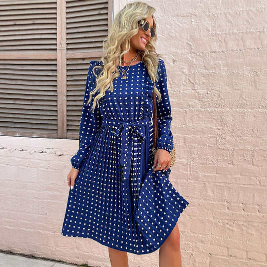 Polka Dot Long-Sleeve Ruffle Dress – Autumn-Winter Casual Fit