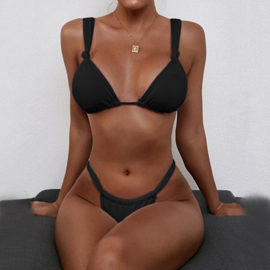 Solid Color Knotted Strap Bikini Set – Boho Style, Sleeveless & Soft Fit