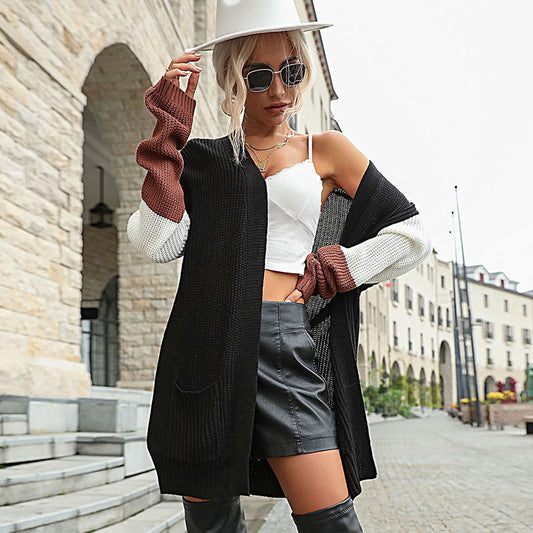 Women's Colorblock Long Sleeve Cardigan Black