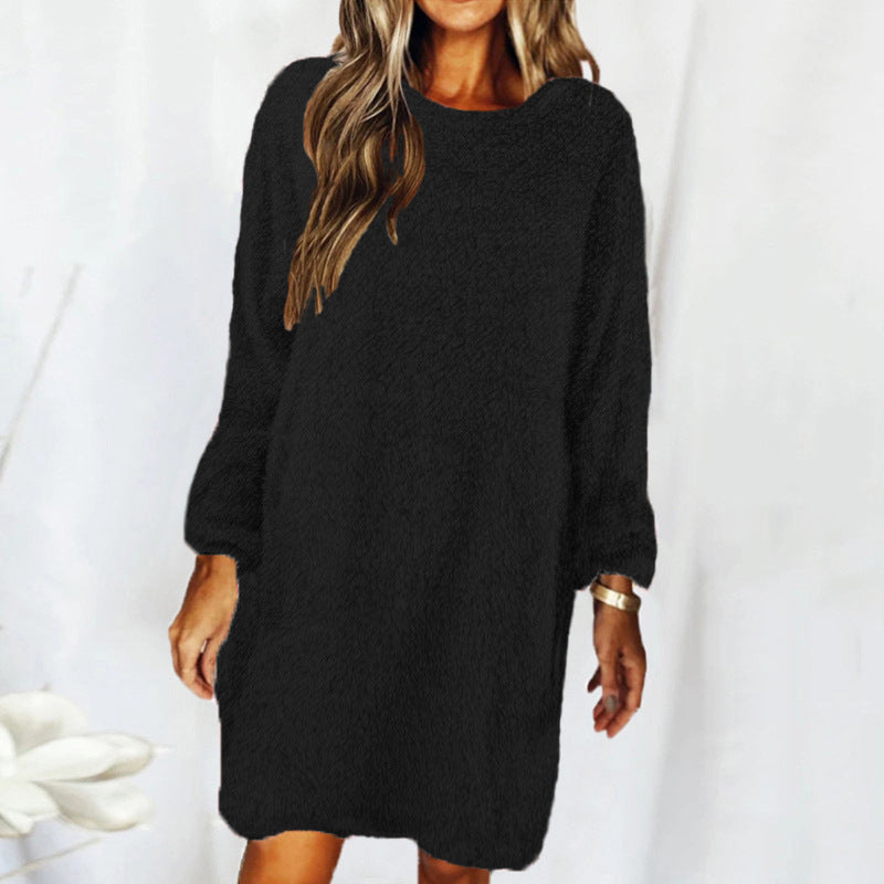 Plush Cotton Lounge Dress – Long Sleeve Relaxed Fit for Fall and Winter