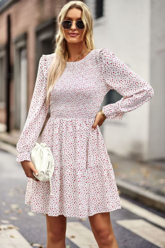Floral Long Sleeve A-Line Dress
