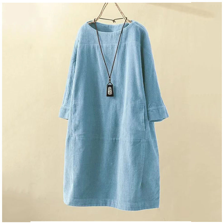 Retro Corduroy Sleeveless Dress – Vintage Solid Look for Chilly Seasons