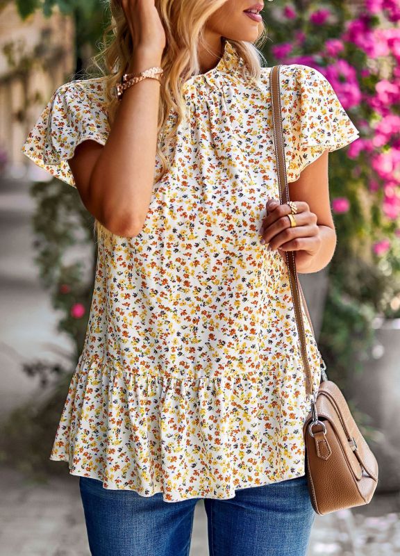 Floral Turtleneck Blouse – Loose Fit Summer Top