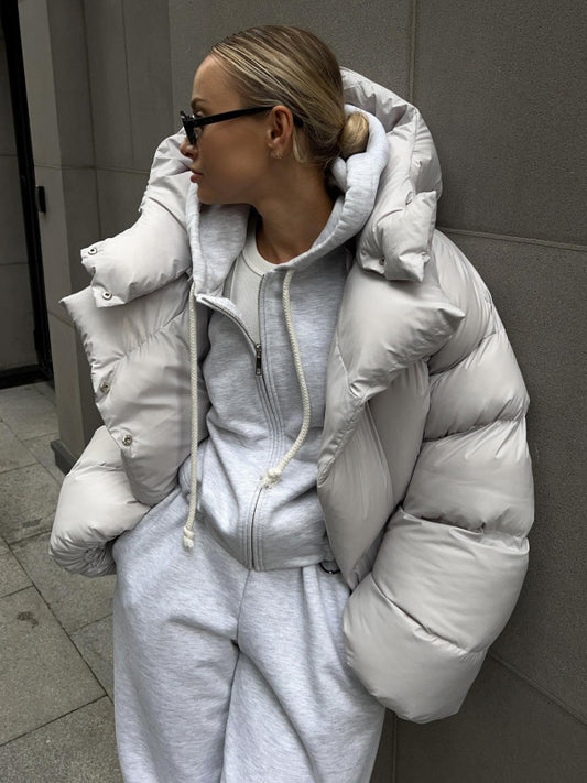 Quilted Puffy Coat with Slant Pockets