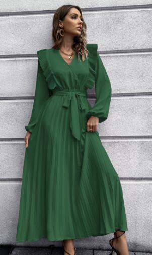 Elegant V-Neck Pleated Midi Dress