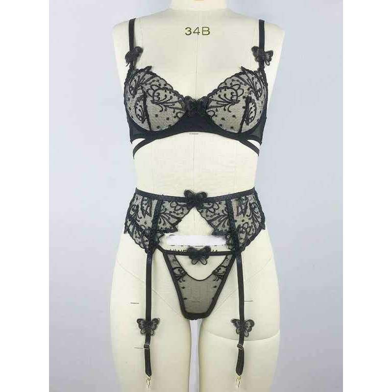 Smiling Maria black sheer lingerie set featuring lace details and adjustable straps for a seductive look