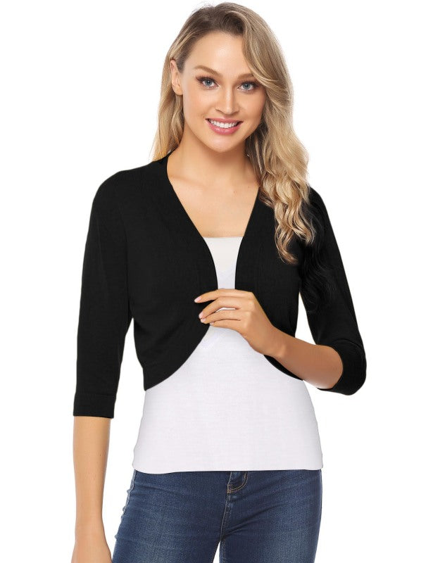 Укороченный вязаный кардиган с рукавом 3/4