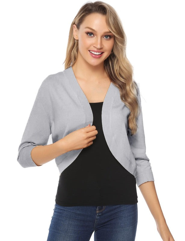 Укороченный вязаный кардиган с рукавом 3/4