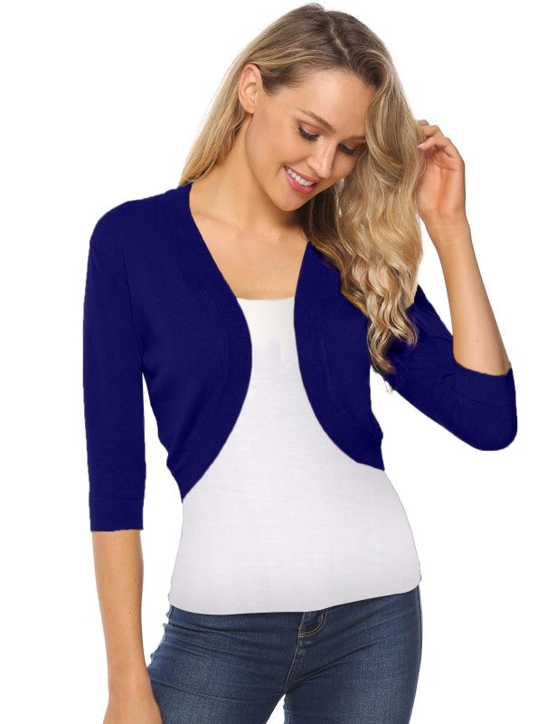 Укороченный вязаный кардиган с рукавом 3/4