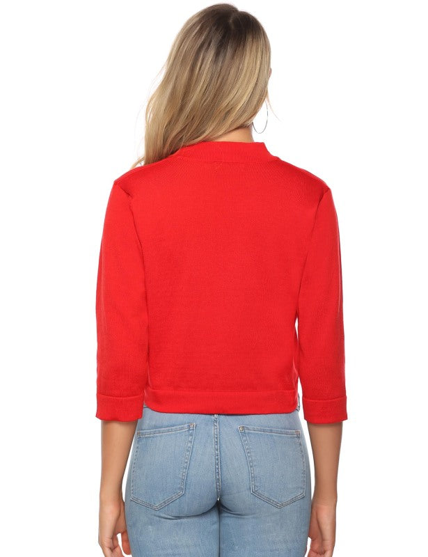 Укороченный вязаный кардиган с рукавом 3/4