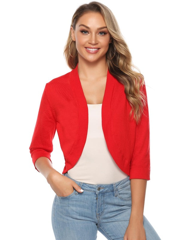 Укороченный вязаный кардиган с рукавом 3/4