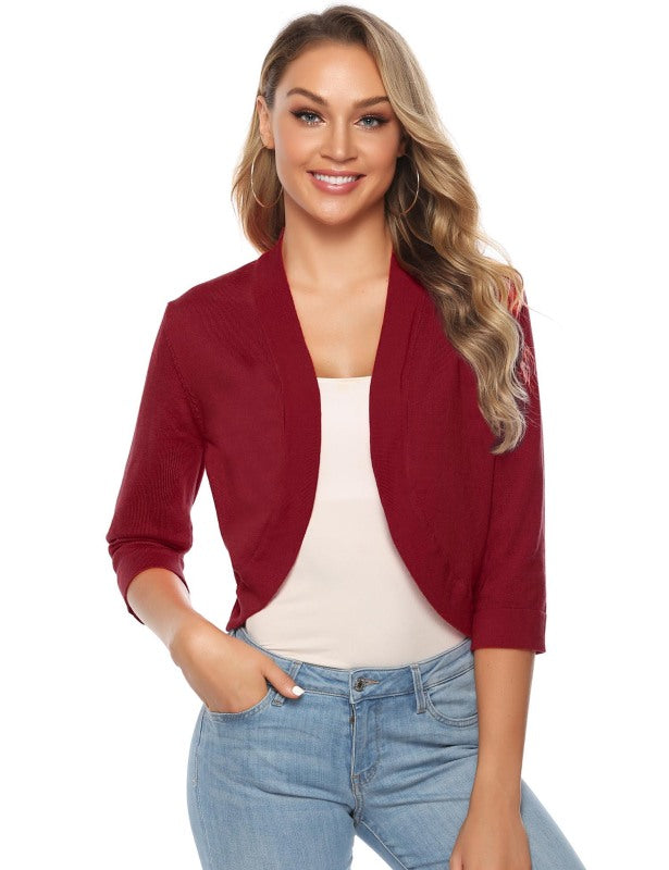 Укороченный вязаный кардиган с рукавом 3/4