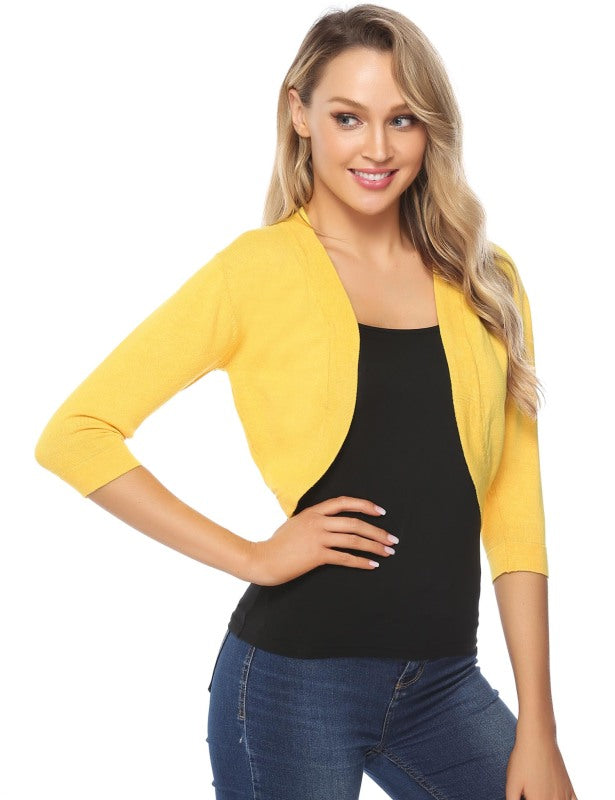 Укороченный вязаный кардиган с рукавом 3/4