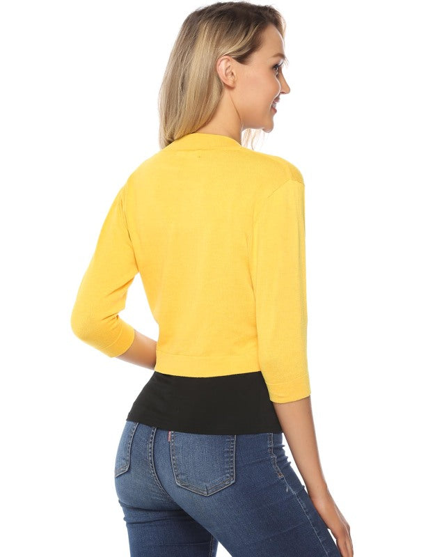 Укороченный вязаный кардиган с рукавом 3/4