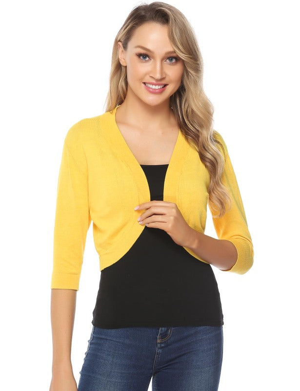 Укороченный вязаный кардиган с рукавом 3/4