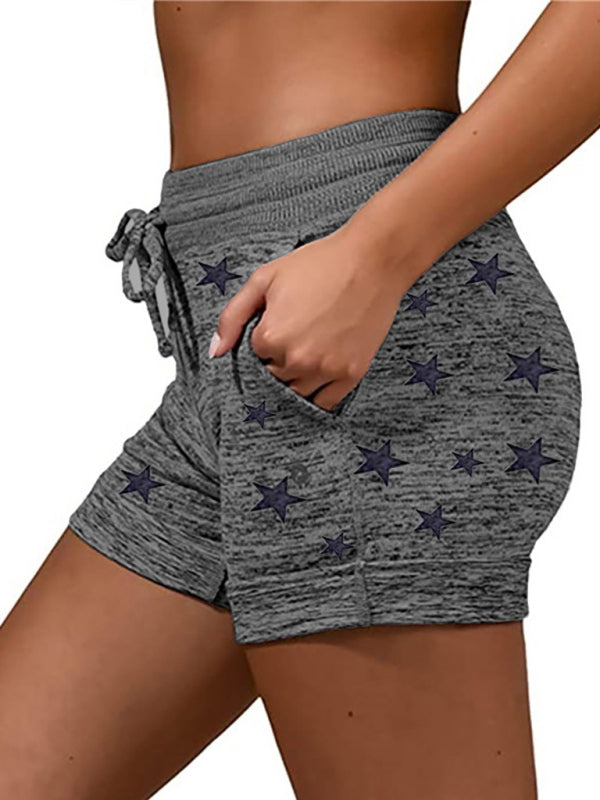 Women's Star Pattern Lounge Shorts – Mid-Waist Cotton Blend with Pockets