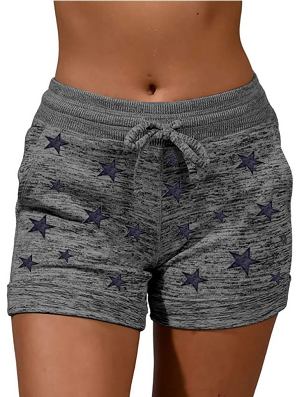 Women's Star Pattern Lounge Shorts – Mid-Waist Cotton Blend with Pockets