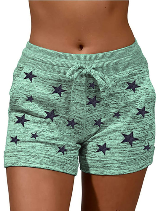 Women's Star Pattern Lounge Shorts – Mid-Waist Cotton Blend with Pockets