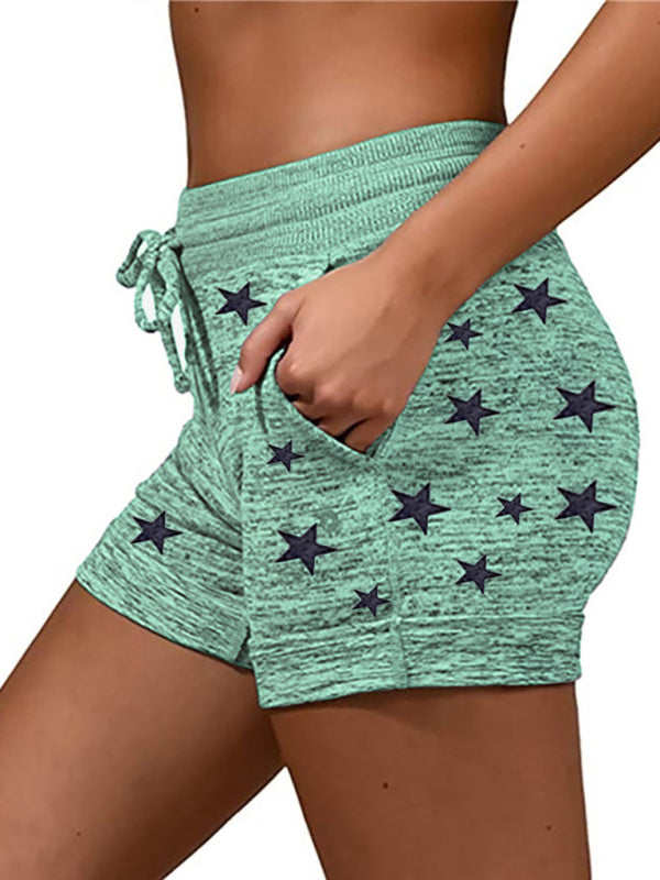 Women's Star Pattern Lounge Shorts – Mid-Waist Cotton Blend with Pockets