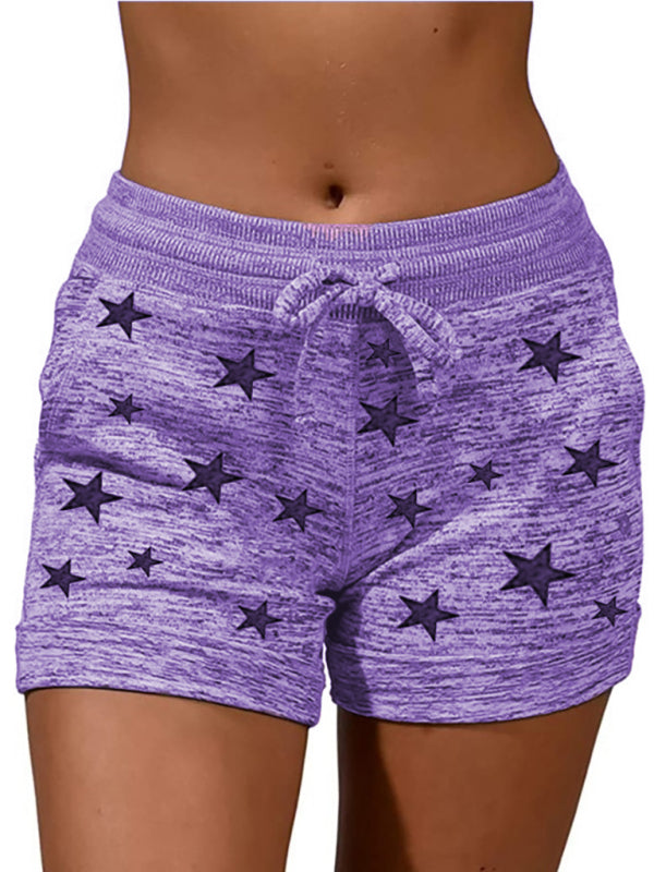 Women's Star Pattern Lounge Shorts – Mid-Waist Cotton Blend with Pockets