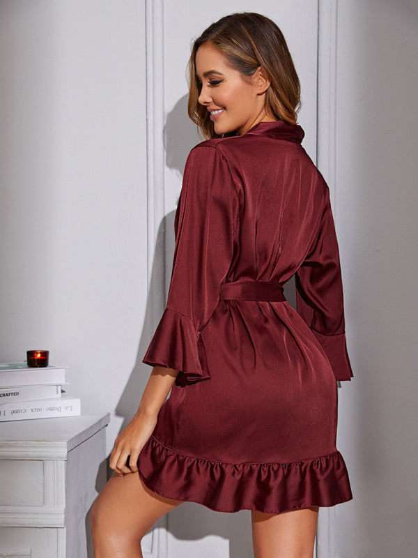 Women's Solid Woven Robe – Belted Sexy Loungewear with 3/4 Sleeves