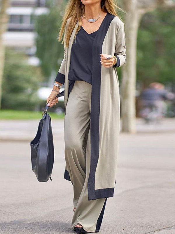 3-Piece Casual Lounge Set – Sleeveless Vest, Long Cardigan & Trousers