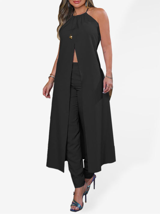 Halter Sleeveless Backless Lounge Set – Loose Fit Top & High-Waist Pants